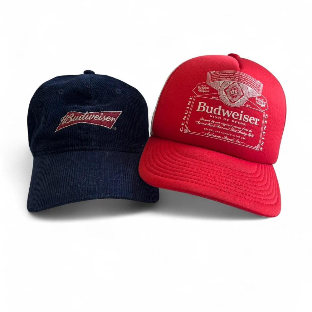 2 Budweiser hat bundle trucker hat corduroy SnapBack Strapback One Size Fits All